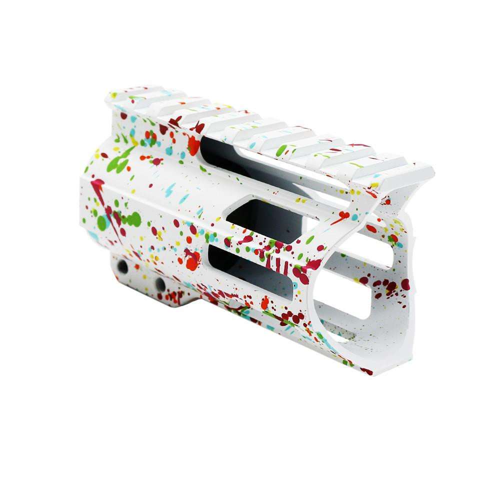  Tiger Rock Inc. FML-4C-WHI-SPLATTER CERAKOTE SPLATTER| AR-15 4" Combat M-Lok Handguard "C" Cut-BASE BRIGHT WHITE- PATTERN- RGB-RED-PNK-ORG-LEM-ZBG 