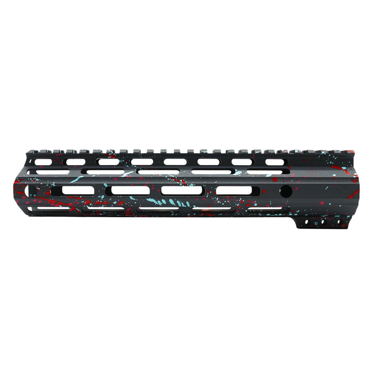 Tiger Rock Inc FMLUS-10D-SGY-SPLATTER Tiger Rock Inc. FMLUS-10D-SGY-SPLATTER Cerakote Splatter| AR-15 MLOK 10" Free Float Handguard with "D" Cut- Base Sniper Gray- Pattern- Red- Pink- Robins Egg FMLUS-10D-SGY-SPLATTER