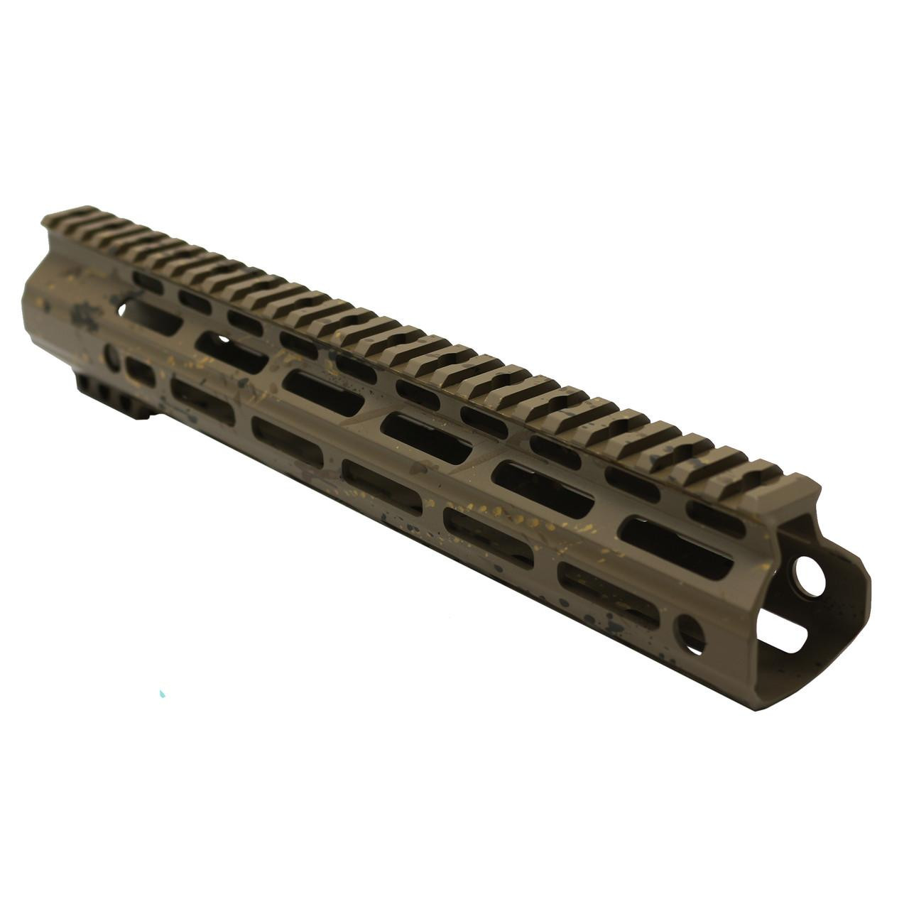 Tiger Rock Inc FMLUS-12D-FDE-SPLATTER Tiger Rock Inc. FMLUS-12D-FDE-SPLATTER CERAKOTE SPLATTER| AR-15 ANGLE CUT CLAMP ON M-LOK HANDGUARD-BASE FDE- PATTERN-BBR-ODG-GOLD- MADE IN U.S.A- 12 Inch FMLUS-12D-FDE-SPLATTER