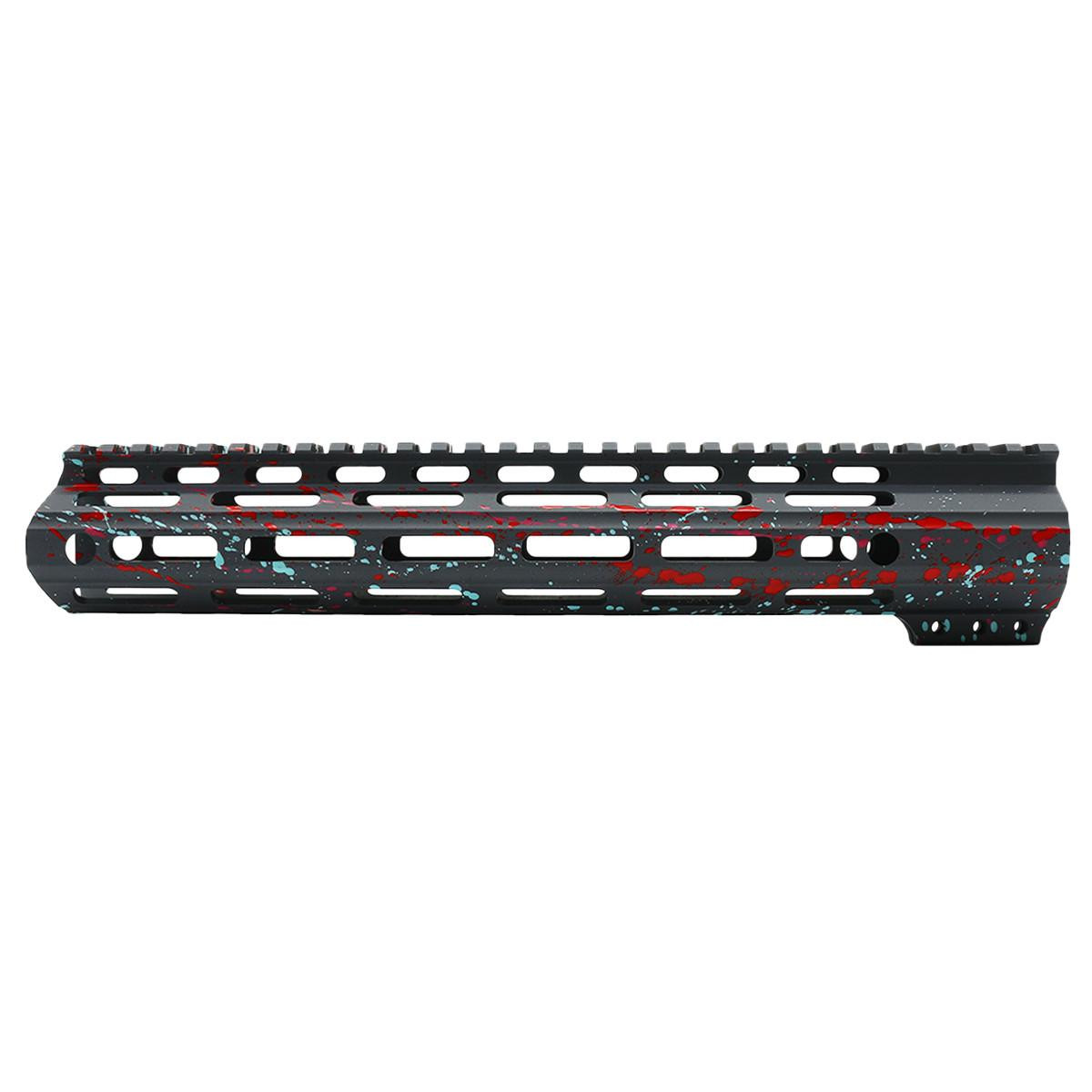 Tiger Rock Inc FMLUS-12D-SGY-SPLATTER Tiger Rock Inc. FMLUS-12D-SGY-SPLATTER Cerakote Splatter| AR-15 MLOK 12" Free Float Handguard with "D" Cut- Base Sniper Gray- Pattern- Red- Pink- Robins Egg FMLUS-12D-SGY-SPLATTER