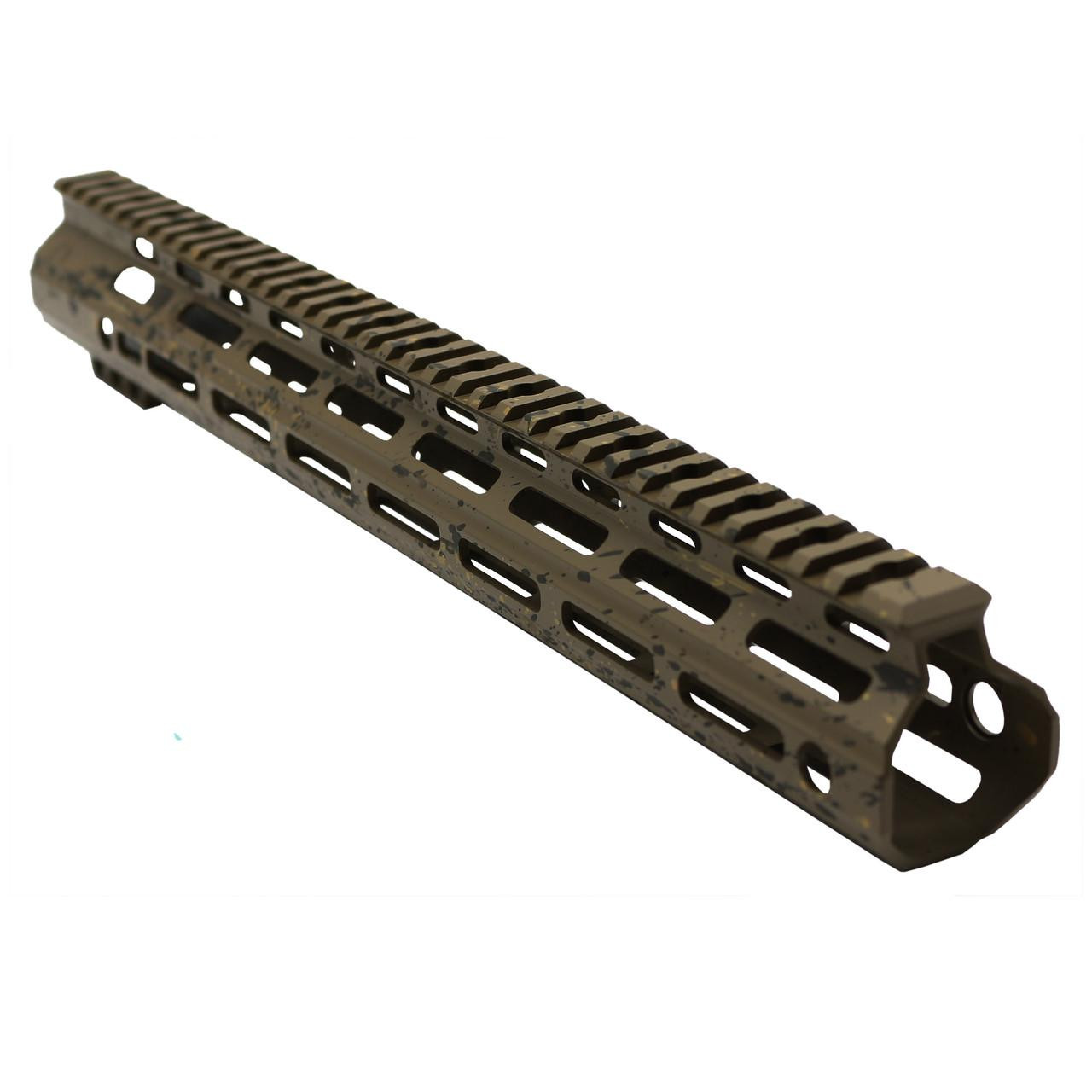  Tiger Rock Inc. FMLUS-15D-FDE-SPLATTER CERAKOTE SPLATTER| AR-15 ANGLE CUT CLAMP ON M-LOK HANDGUARD-BASE FDE- PATTERN-BBR-ODG-GOLD- MADE IN U.S.A- 15 Inch 