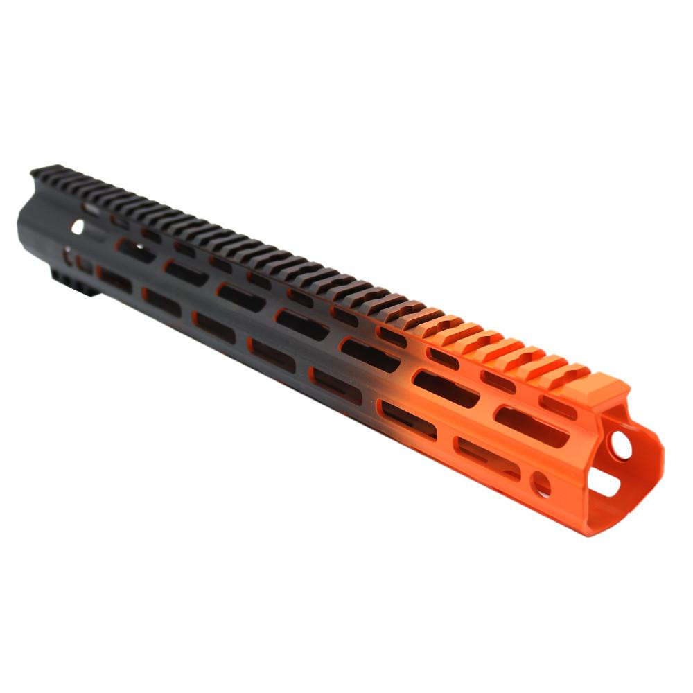  Tiger Rock Inc. FMLUS-15D-ORG-GRADIENT CERAKOTE GRADIENT| AR-15 ANGLE CUT CLAMP ON M-LOK 15 INCH HANDGUARD- BLACK BASE- GRADIENT- HUNTER ORANGE -MADE IN U.S.A 