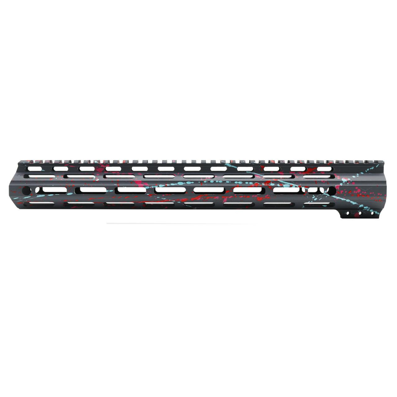  Tiger Rock Inc. FMLUS-15D-SGY-SPLATTER Cerakote Splatter| AR-15 MLOK 15" Free Float Handguard with "D" Cut- Base Sniper Gray- Pattern- Red- Pink- Robins Egg- Made in U.S.A 