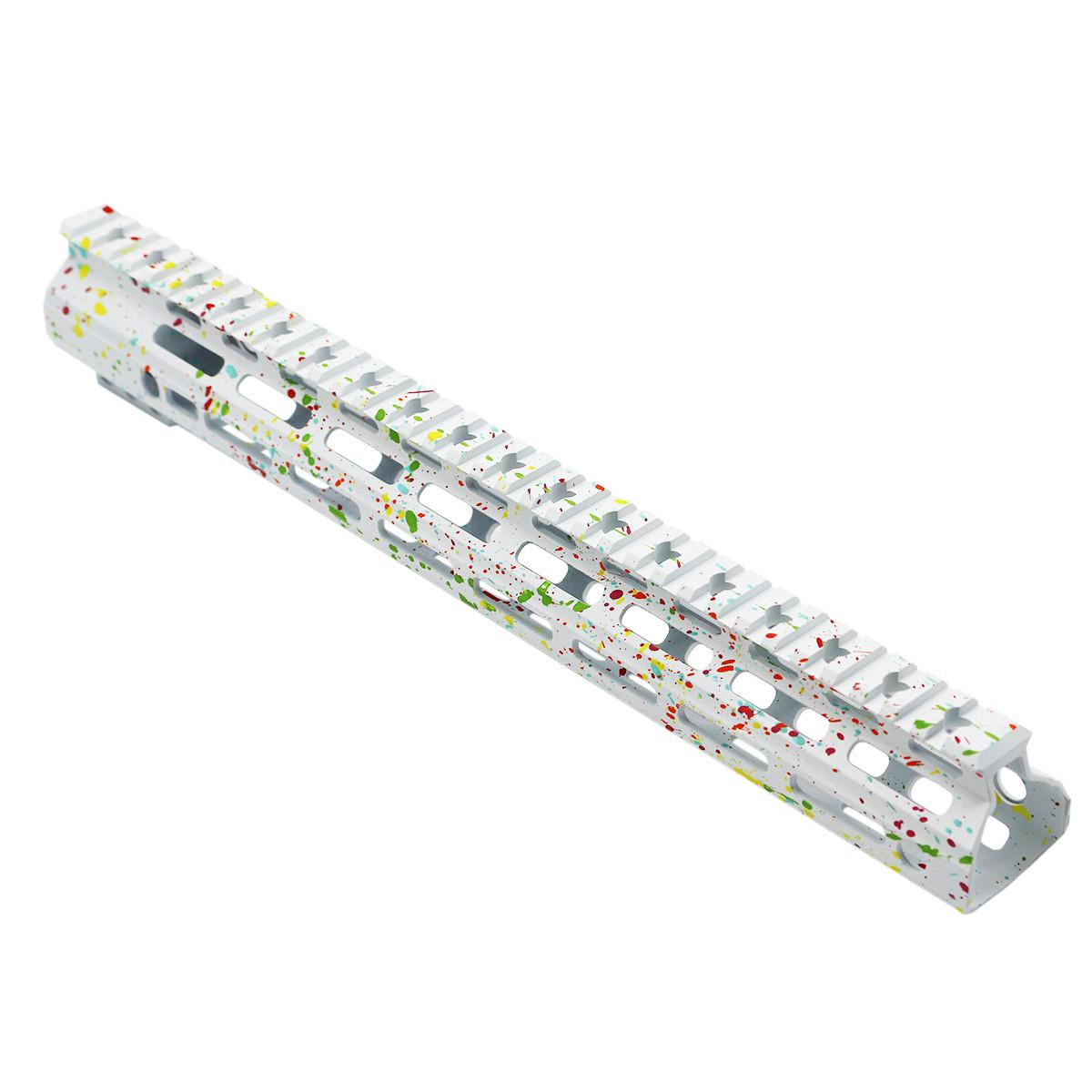  Tiger Rock Inc. FMLUS-15D-WHI-SPLATTER CERAKOTE SPLATTER| AR-15 ANGLE CUT CLAMP ON M-LOK HANDGUARD-BASE WHI- PATTERN-RGB-RED-PNK-ORG-LEM-ZBG- MADE IN U.S.A- 15 INCH 