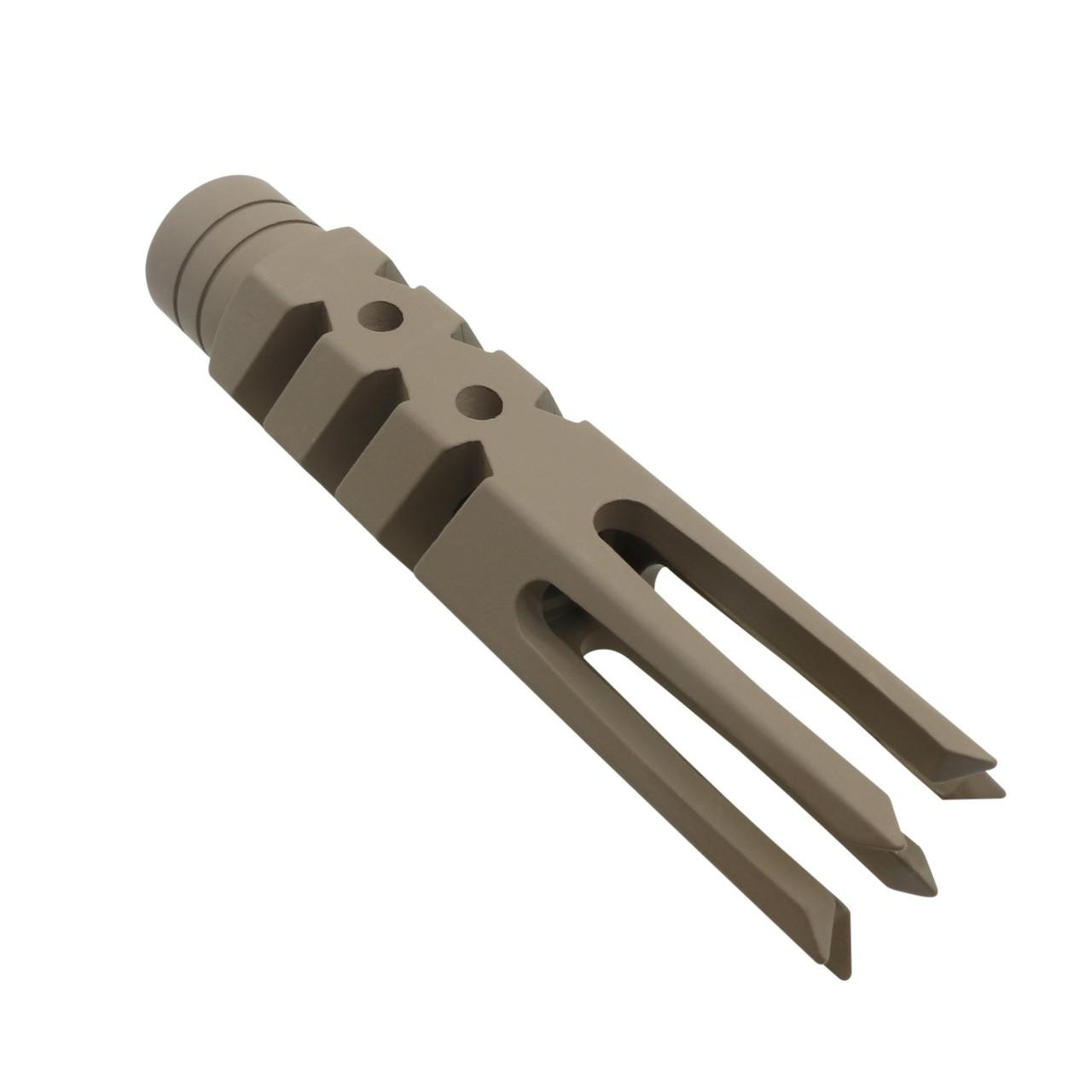Tiger Rock Inc MBR25LONG-FDE+JN2 Tiger Rock Inc. MBR25LONG-FDE+JN2 AR-15/.223/5.56 Extended Length 4" Zombie Slayer Muzzle Brake - Cerakote FDE MBR25LONG-FDE+JN2