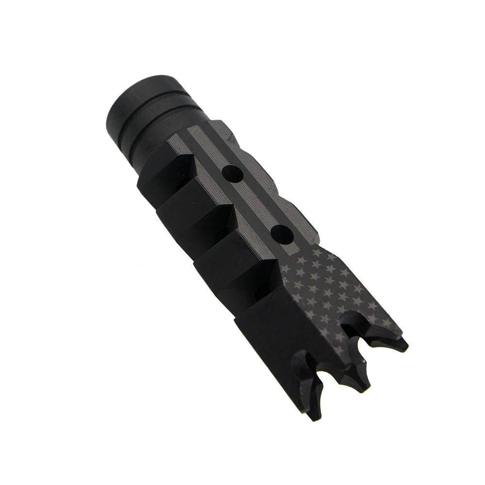 Tiger Rock Inc MBR35-FLAG Tiger Rock Inc. MBR35-FLAG AR-10/LR-308 Shark Muzzle Brake 5/8x24 Pitch Thread w/ AMERICAN Flag Engraving MBR35-FLAG