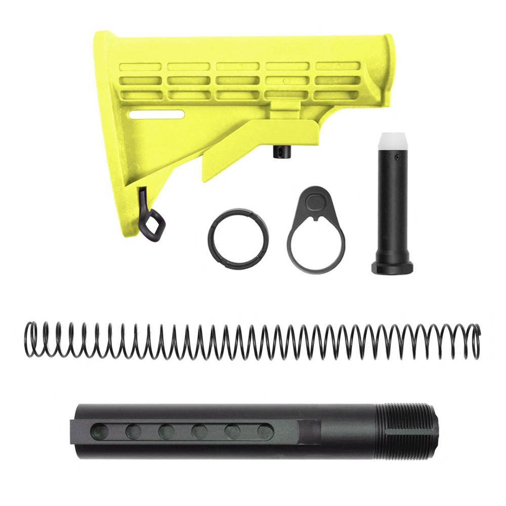 Tiger Rock Inc ST003M-LEM+ST007M Tiger Rock Inc. ST003M-LEM+ST007M AR-15 .223/5.56 Collapsible Carbine Stock-Cerakote Lemon Zest | W/ 6-Position Buffer Tube Kit | Mil-Spec ST003M-LEM+ST007M