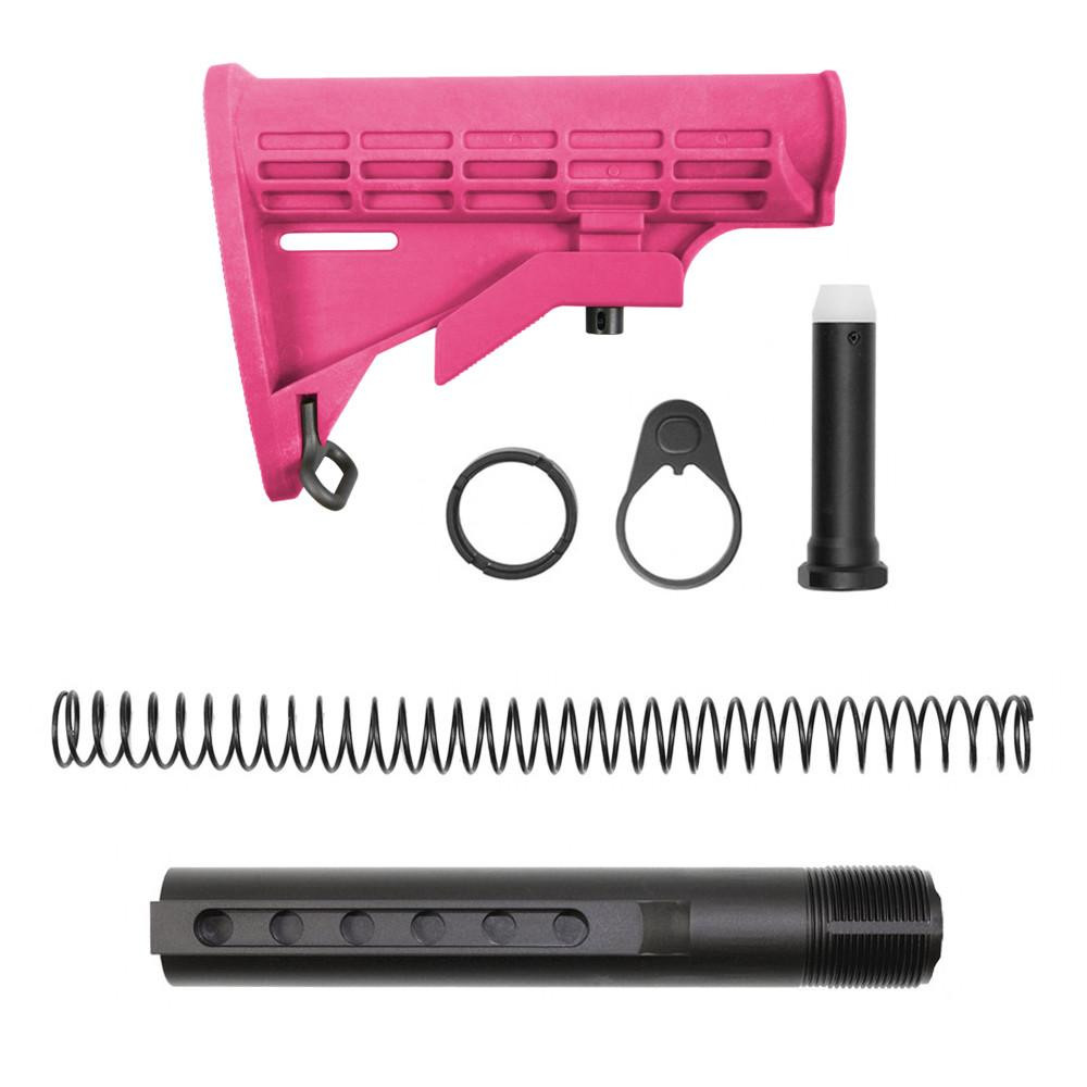 Tiger Rock Inc ST003M-PNK+ST007M Tiger Rock Inc. ST003M-PNK+ST007M AR-15 .223/5.56 Collapsible Carbine Stock-Cerakote Pink | W/ 6-Position Buffer Tube Kit | Mil-Spec ST003M-PNK+ST007M