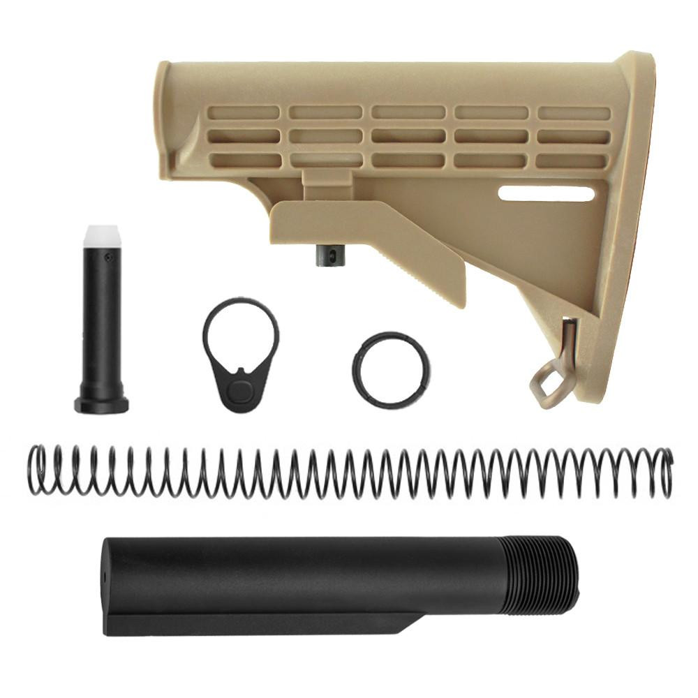 Tiger Rock Inc ST003M-T+ST007M Tiger Rock Inc. ST003M-T+ST007M AR-15 .223/5.56 Collapsible Carbine Stock-Tan Polymer | W/ 6-Position Buffer Tube Kit | Mil-Spec ST003M-T+ST007M