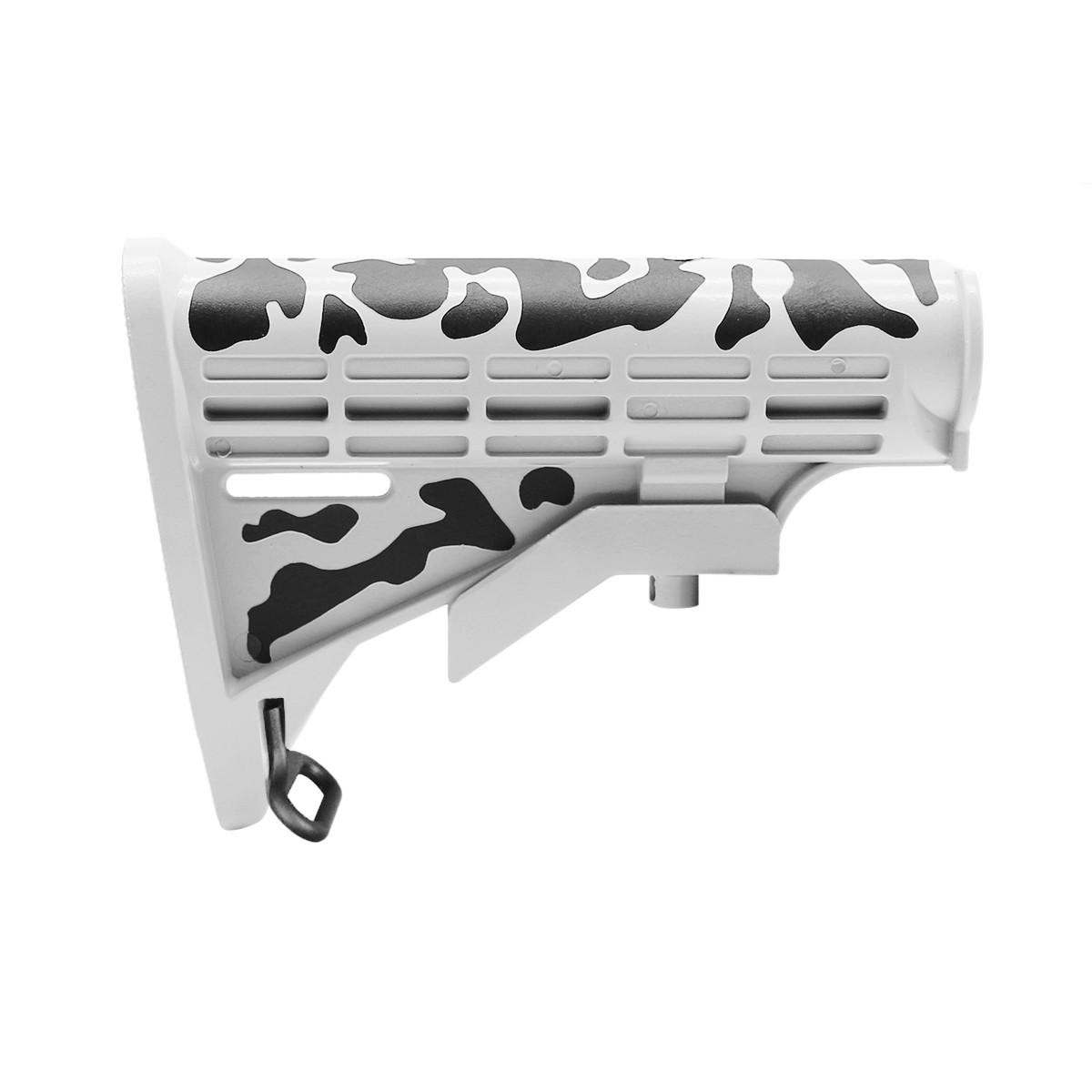 Tiger Rock Inc ST003M-WHI-CAM Tiger Rock Inc. ST003M-WHI-CAM CERAKOTE CAMO| AR-15 Collapsible Standard Version Stock Body-Mil Spec| Black and Cerakote Bright White ST003M-WHI-CAM