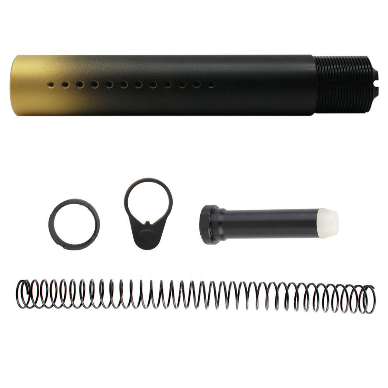  Tiger Rock Inc. ST007P(T-K-GLD-GRADIENT)-NO-T-OS CERAKOTE GRADIENT GOLD| AR-15 .223/5.56 Complete Dimpled Pistol Buffer Tube Kit- NO FOAM- BLACK AND GOLD 