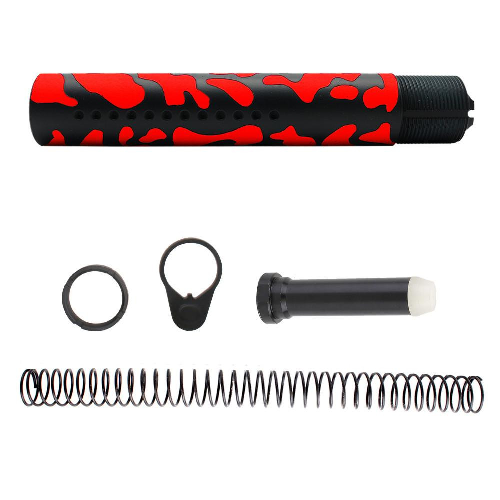 Tiger Rock Inc ST007P(T-K-RED-CAM)-NO-T-OS Tiger Rock Inc. ST007P(T-K-RED-CAM)-NO-T-OS CERAKOTE CAMO| AR-15 .223/5.56 Complete Dimpled Pistol Buffer Tube Kit- NO FOAM- BLACK AND RED ST007P(T-K-RED-CAM)-NO-T-OS
