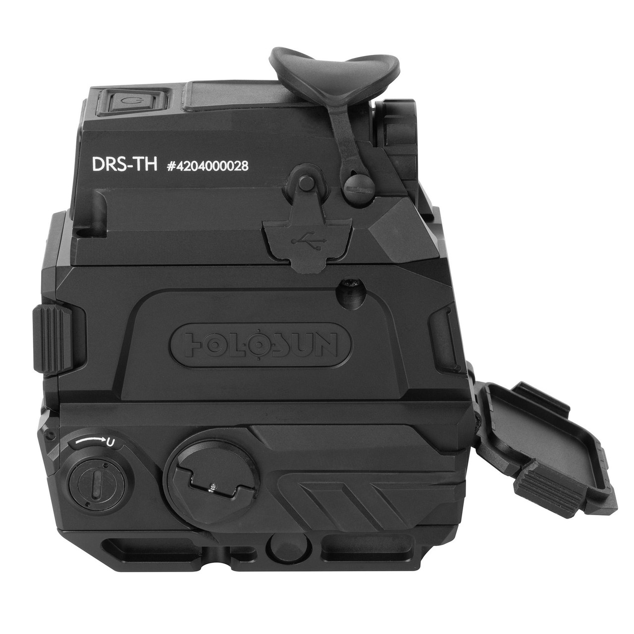Holosun Technologies Holosun DRS-TH Thermal Reflex Sight - Advanced Red Dot & Thermal Fusion Technology for Precision Targeting, front view of the compact black sight with controls and mounting features.