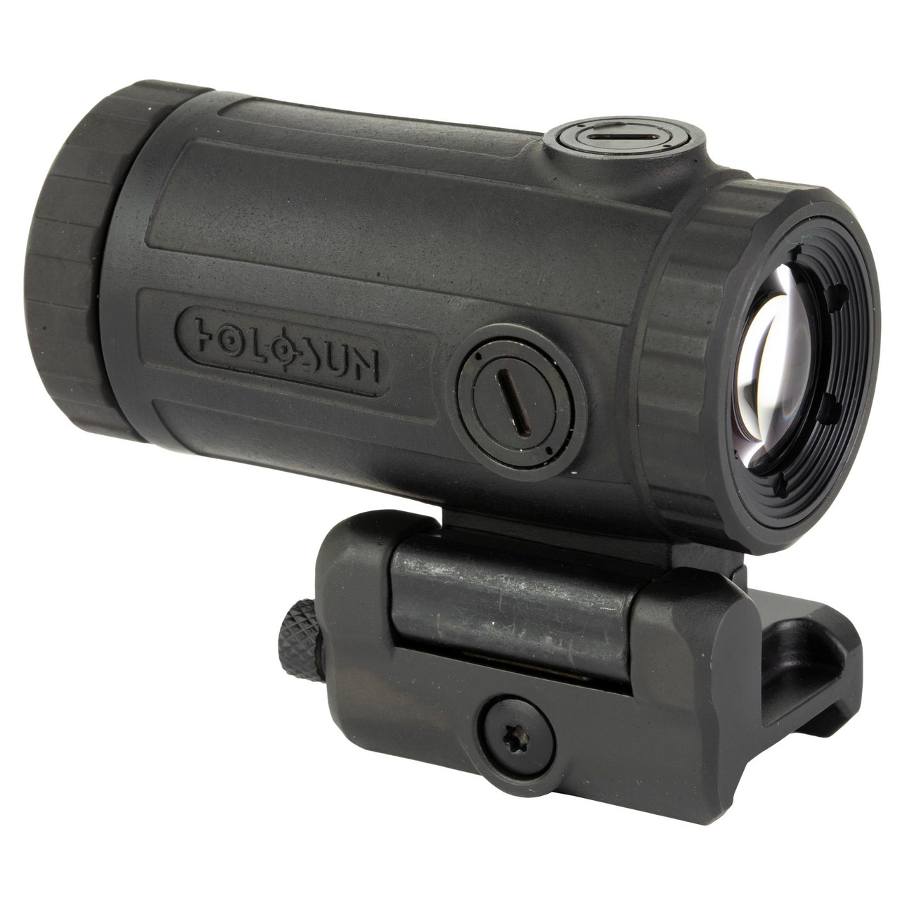 Holosun Technologies Holosun HM3XT ELITE TI 3X Magnifier - Tactical Flip & QD Optics for Enhanced Target Precision, black magnifier with quick detach mount and lens.
