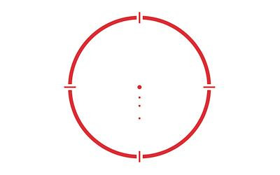 Sig Sauer SOR81001 ROMEO8H 2MOA CIR DOT BLK, image of a red illuminated circular reticle with aiming points for precision targeting.