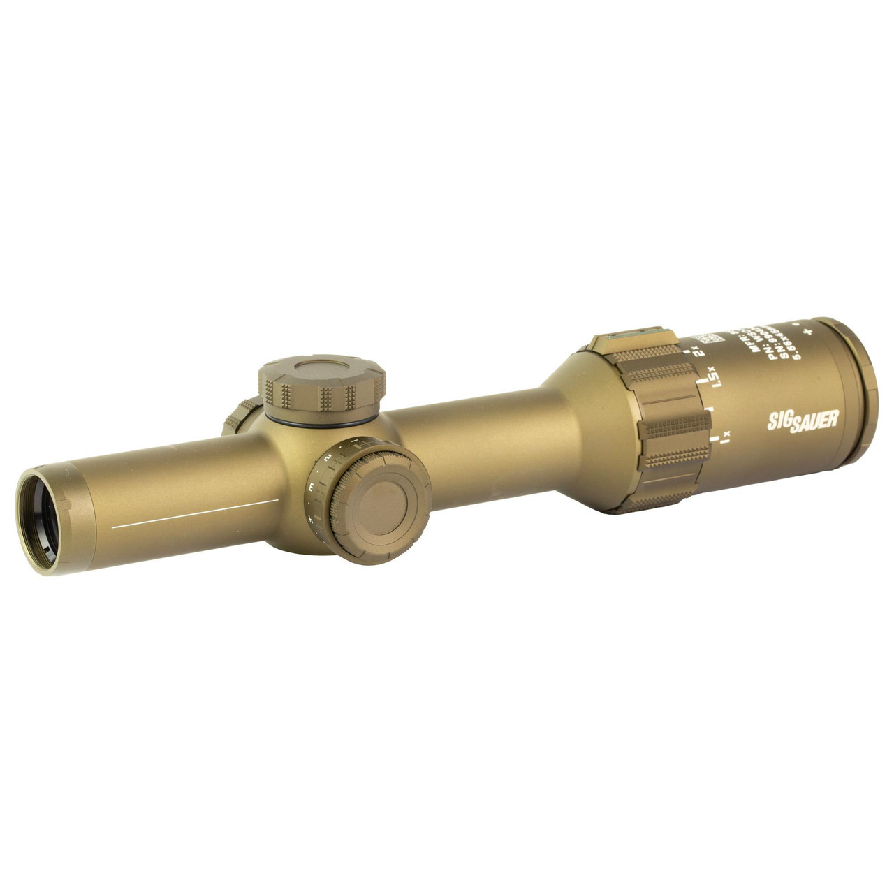 Sig Sauer Tango6T 1-6x24mm Rifle Scope - DWLR556 Ill FDE, tactical precision rifle scope with FDE finish and adjustment dials for long-range shooting.