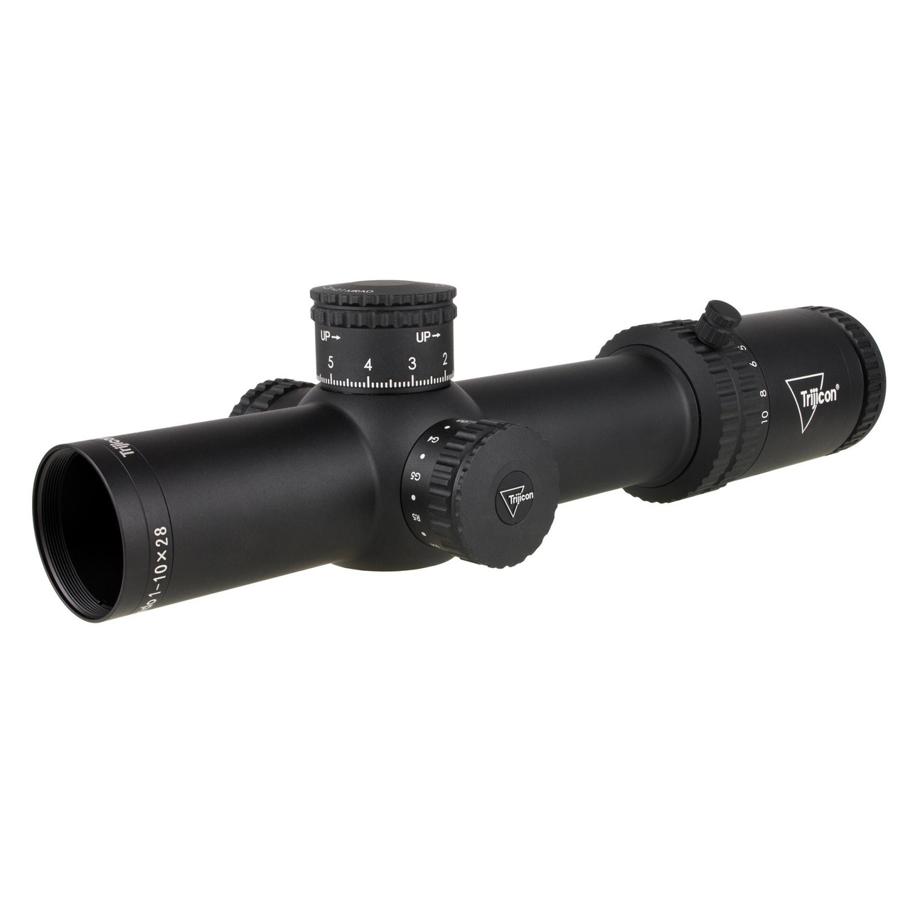 Trijicon Credo 1-10x28 FFP MRAD R/G scope, high-precision rifle scope with black matte finish, adjustable turrets, and illuminated reticle.