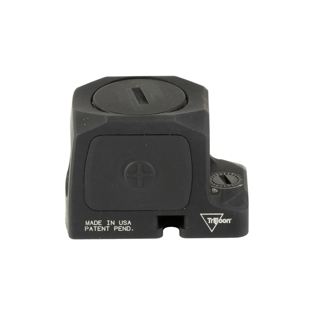 Trijicon RCR1-C-3300001, Trijicon Rcr Adjustable LED 3.25 MOA Black, close-up of tactical firearm sight with adjustment dials.