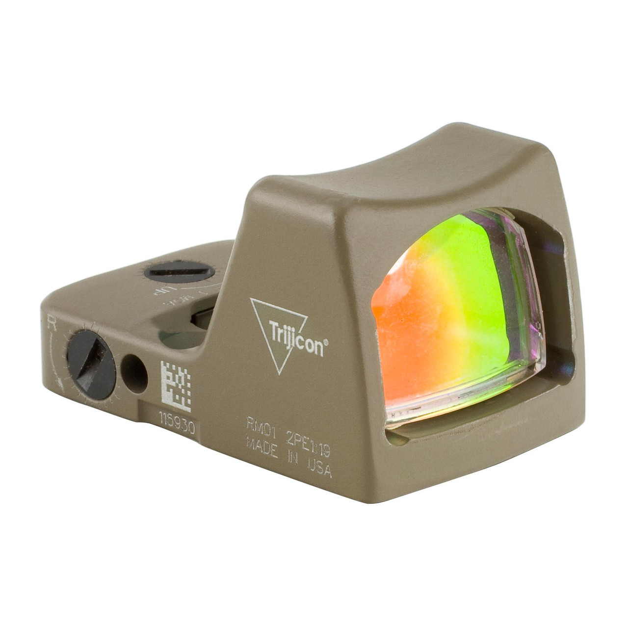 Trijicon - RM01-C-700624, Trijicon Rmr Type 2 3.25 Moa Fde sight with colorful reflective lens.