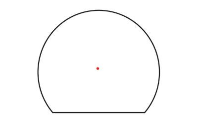 Trijicon SRO 1 MOA Adjustable LED Red Dot, front view of the sight reticle with a red dot in the center.