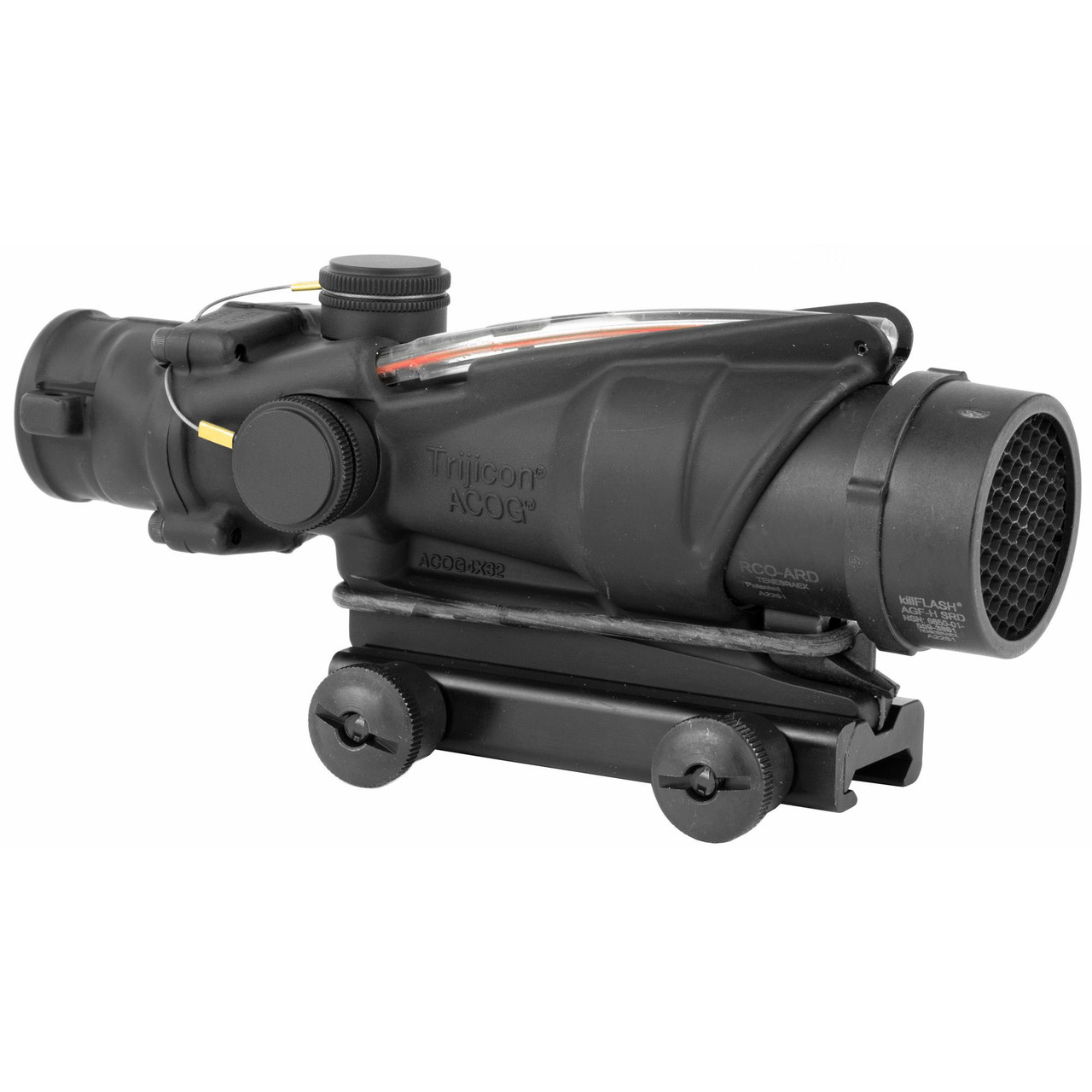 Trijicon - TA31RCO-M4CP - Trijicon Acog Rco 4x32 Red Chv M4, tactical rifle scope with black body, illuminated reticle, and mounting system for military or hunting use.