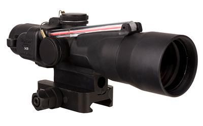 Trijicon TA33-C-400383 ACOG 3x30 Red Crosshair Optic, black compact rifle scope with a large objective lens, adjustment knobs, and mounting base