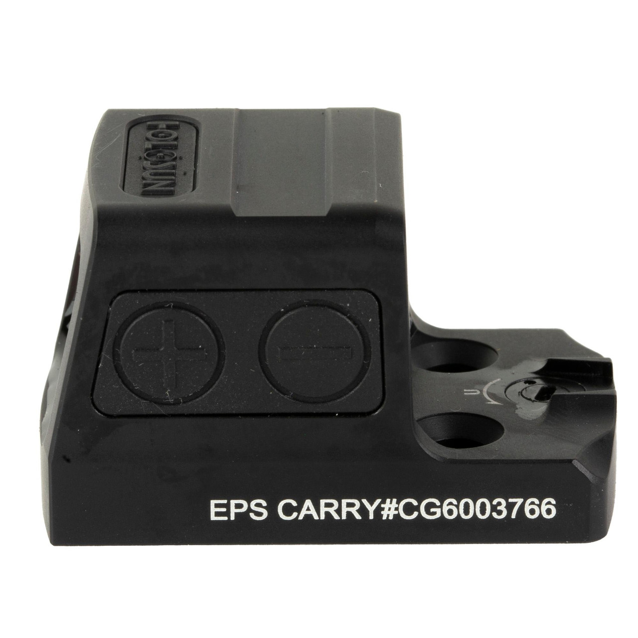 Holosun Technologies Holosun EPS-CARRY-GR-6 Optic, a compact green dot sight with 6 MOA dot for precision shooting, mounted on a black Picatinny rail mount.