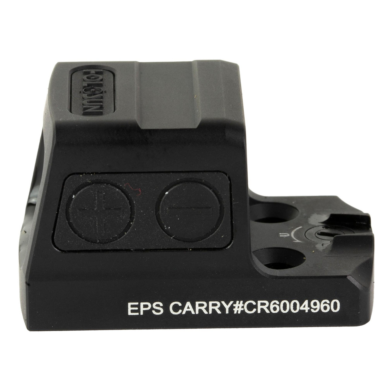 Holosun Technologies Holosun EPS CARRY Red Dot Sight - 6 MOA Tactical Closed Emitter Pistol Sight for Advanced Target Acquisition, compact black firearm sight with adjustment buttons and mounting interface.