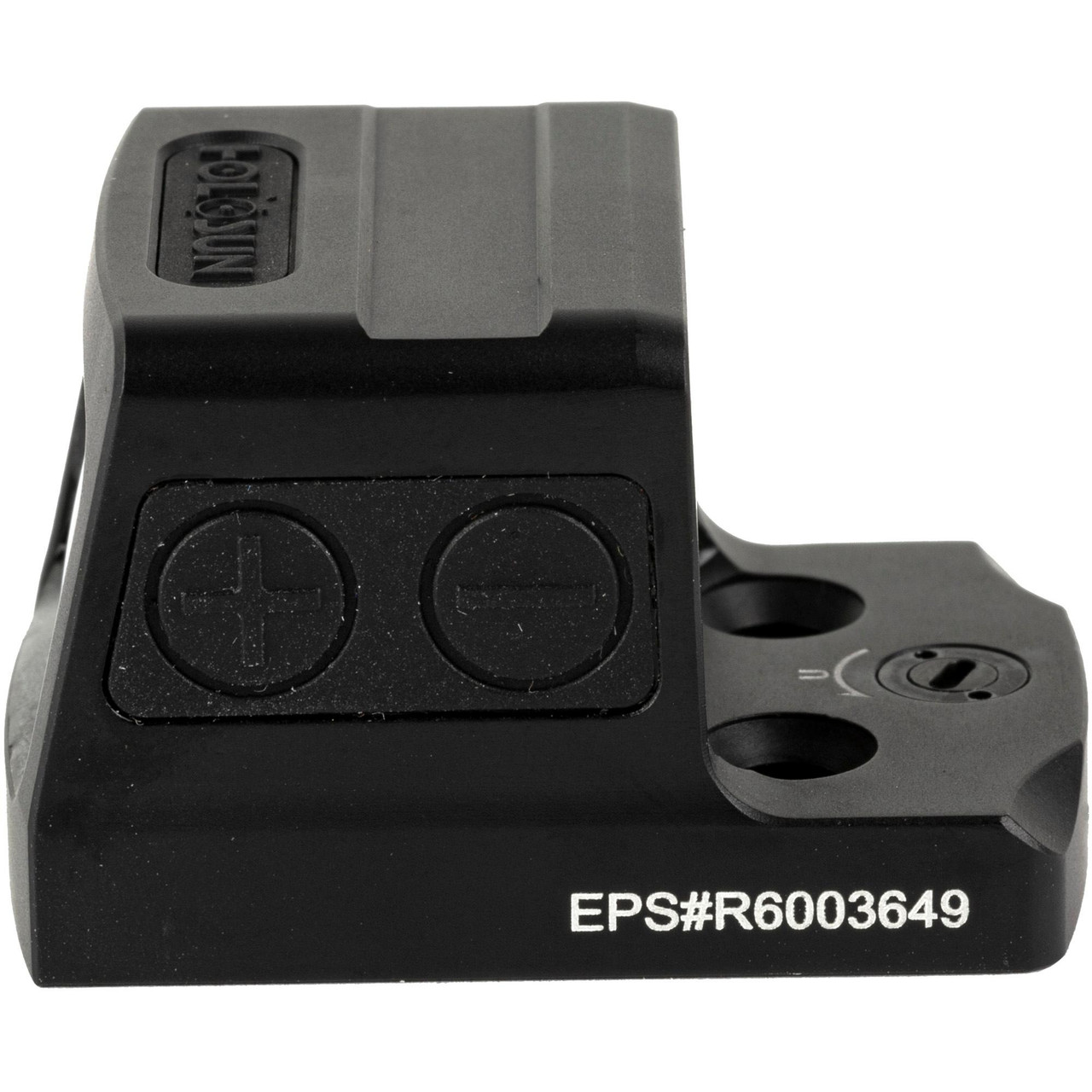Holosun Technologies Holosun EPS-RD-6 6 MOA Red Dot Sight, compact enclosed pistol optic with adjustment buttons and mounting base for rapid target acquisition and durability.