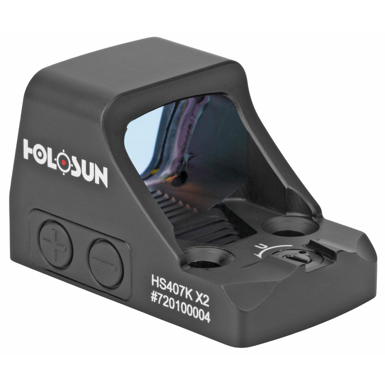 Holosun Technologies Holosun HS407K-X2 Red Dot Sight, compact design with 6 MOA dot, side battery access, and durable construction for tactical use.