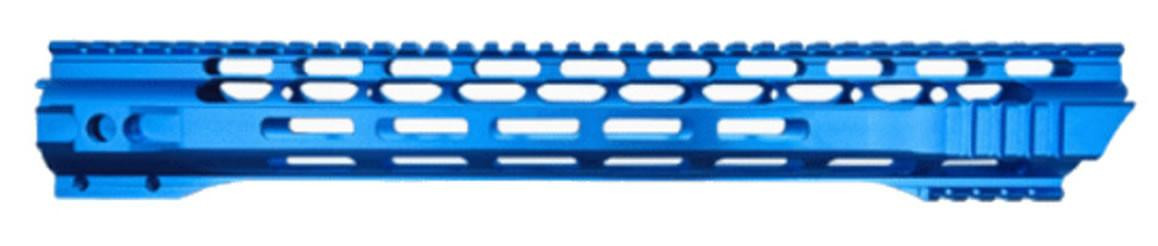 ABCSportZ 15" M-Lok Free Float Slant Cut Clamp On Quad Rail Handguard with Castle Nut in Blue 