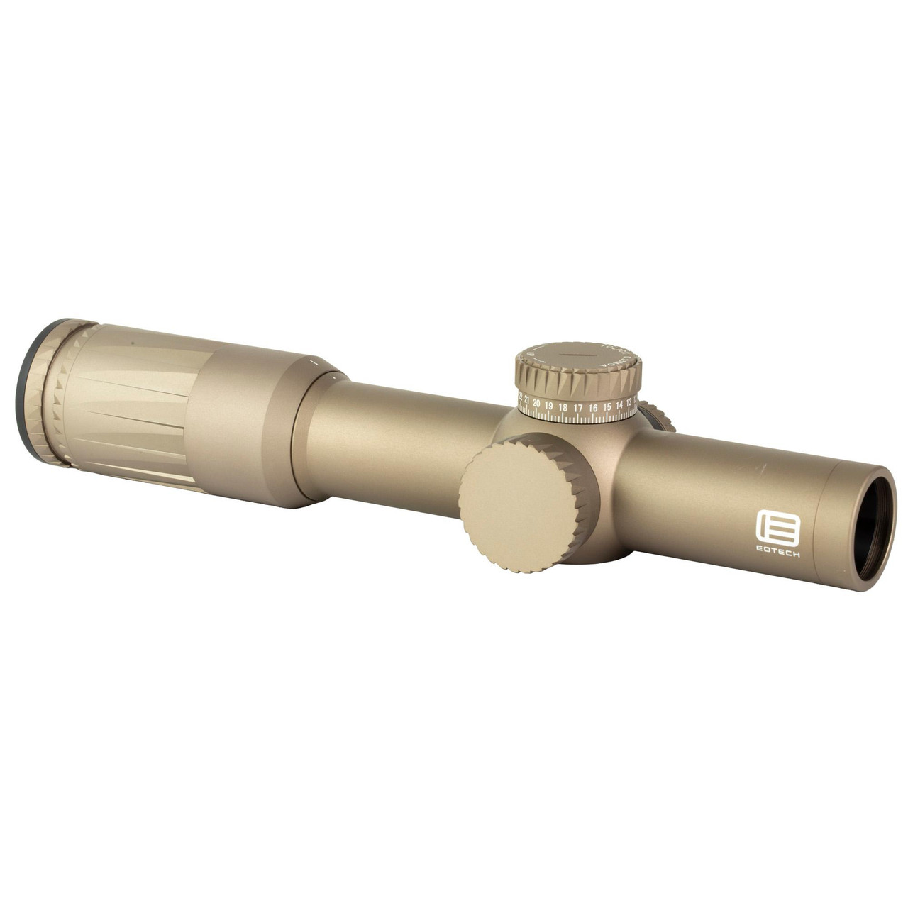EOTECH Vudu 1-10x28mm SR4 MOA Scope - Precision Tactical Optic in Tan, tactical rifle scope with adjustable magnification in a tan finish and adjustable turrets for precision aiming.