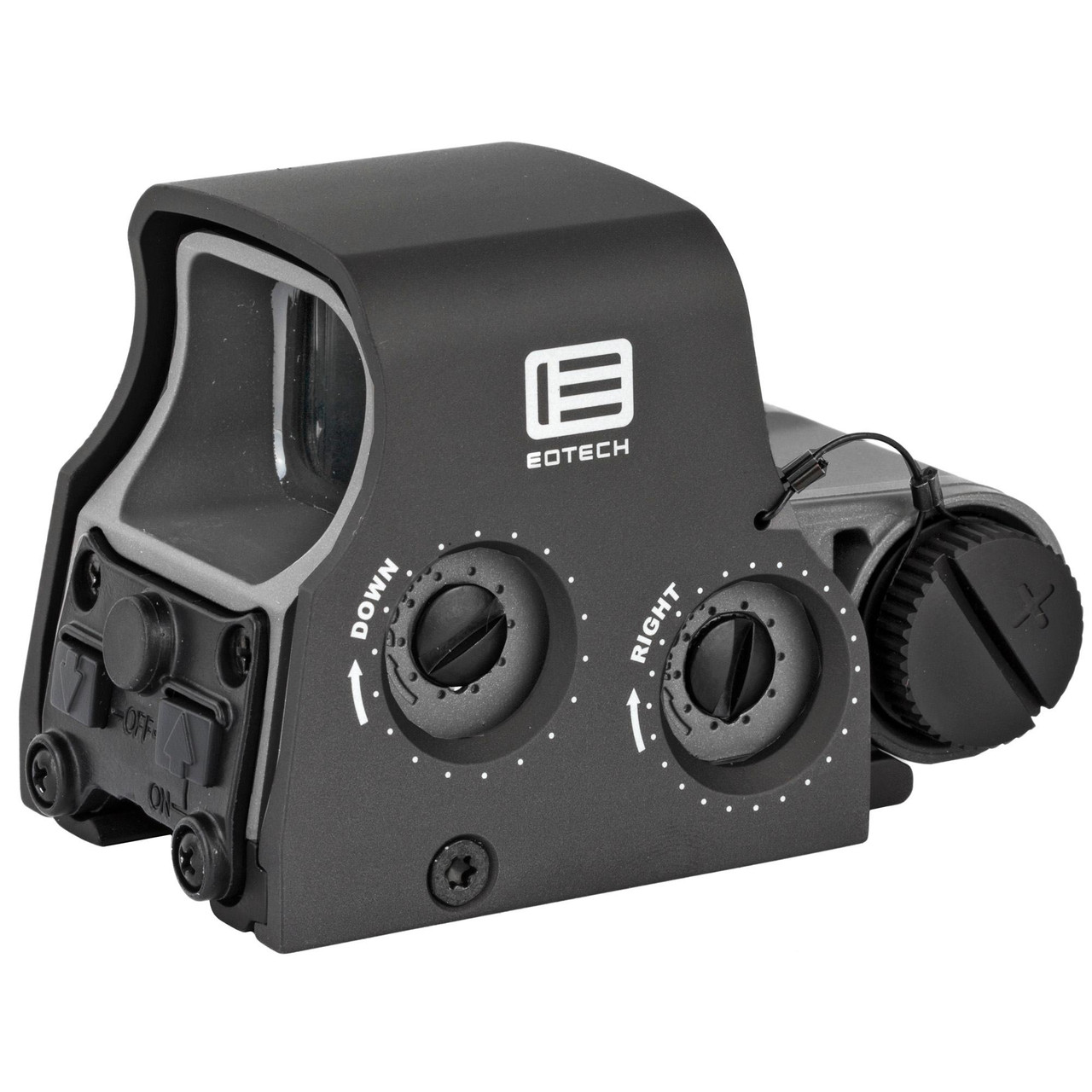 EOTECH XPS2-0GREY Holographic Weapon Sight, lightweight compact sight with 1 MOA dot and 68 MOA ring for quick target acquisition, shown with adjustment controls and mounting base.