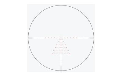 Riton Optics 7 Conquer 4-32x56 First Focal Plane Scope with R7 Zero Stop Turrets, showing a view through the scope's reticle with red illumination, precision HD/ED glass, and a 34mm tube.