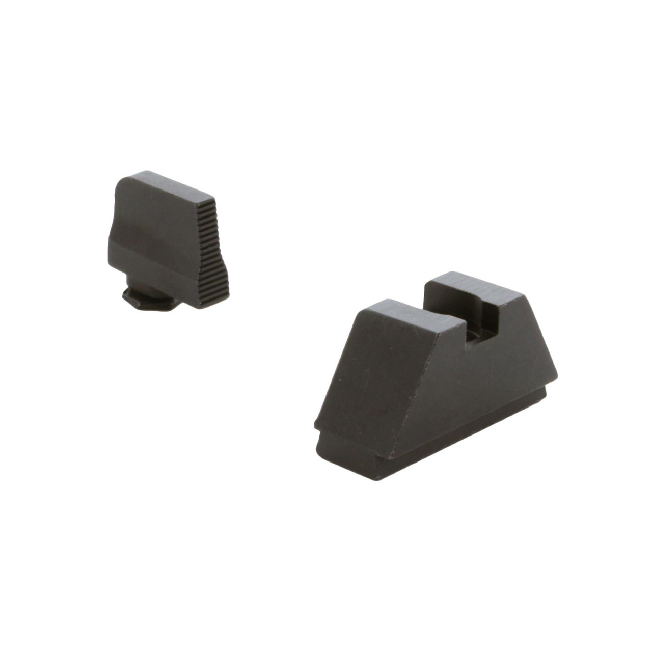 AmeriGlo GL-470 Suppressor Height Sight Set for Glock, co-witness with red dot optics, black plastic sights designed for enhanced shooting accuracy.