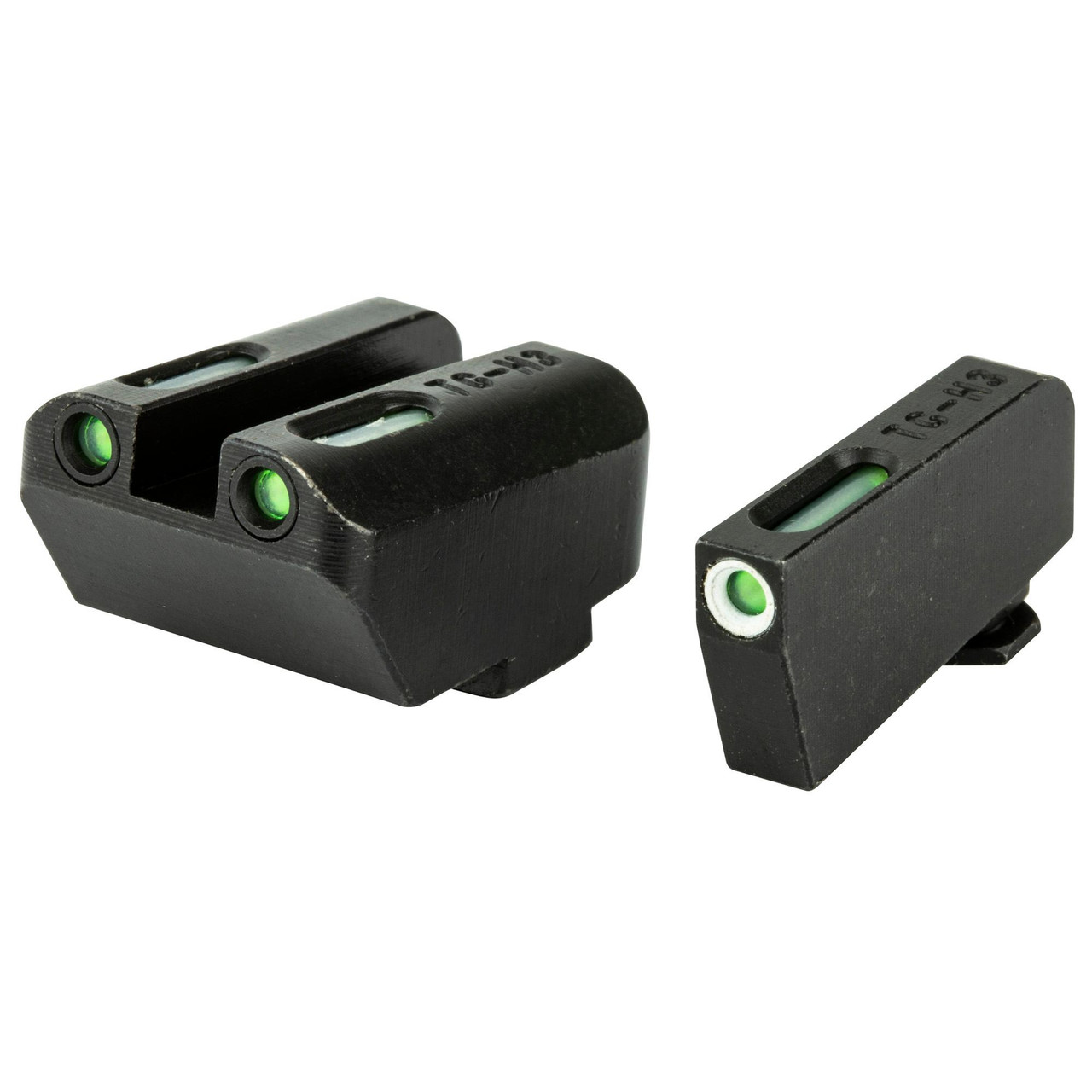 TRUGLO TFX(TM) Pro-Tritium + Fiber-Optic Night Sights - Model TG-TG13GL5A, black front and rear sights with green fiber-optic and tritium illuminated inserts for enhanced visibility and durability.