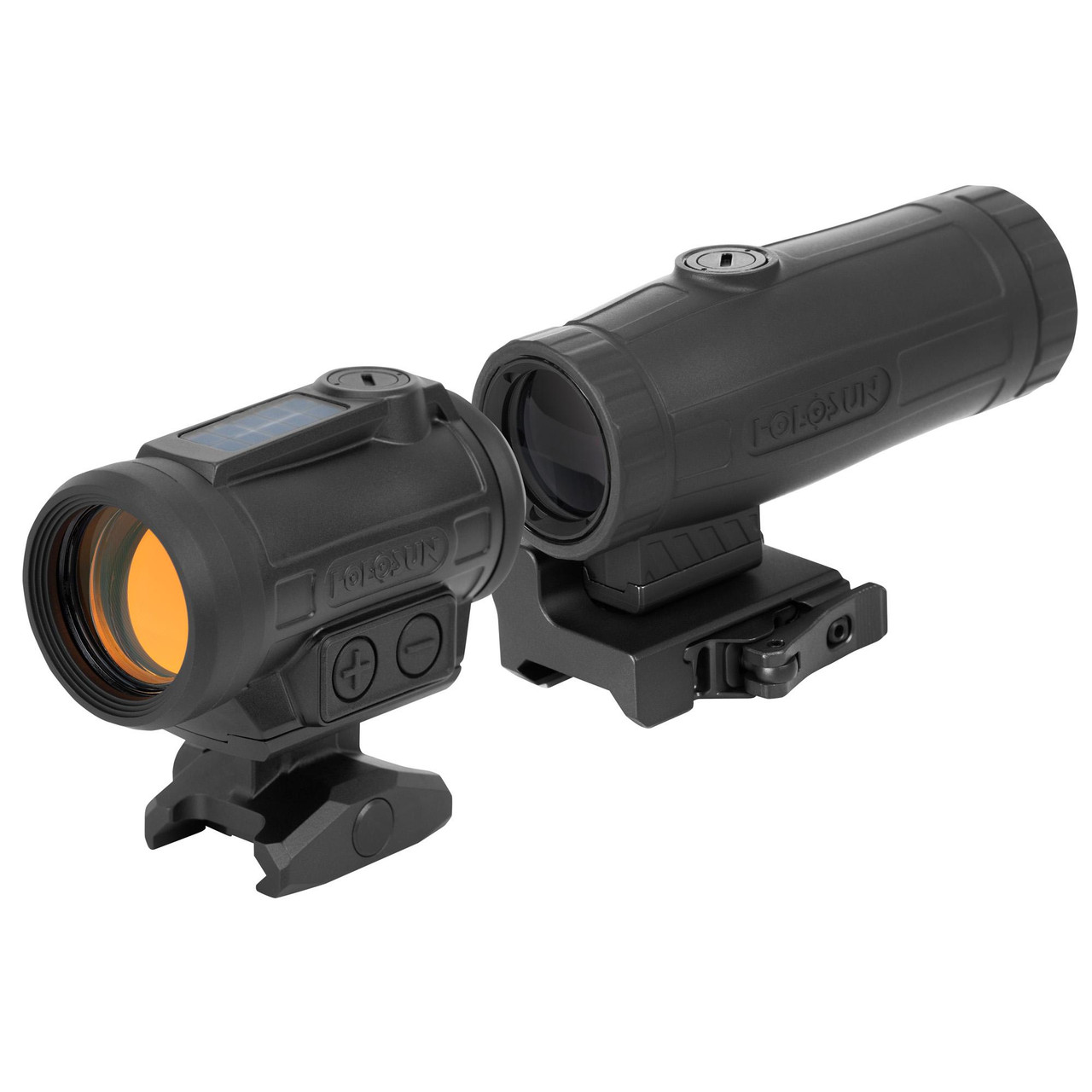 Holosun Technologies Holosun ARO-EVO-SPR-RD-HM3X - Tactical Red Dot Sight & HM3X Magnifier Combo for Precision Shooting, black tactical sight and magnifier with adjustable mounts.