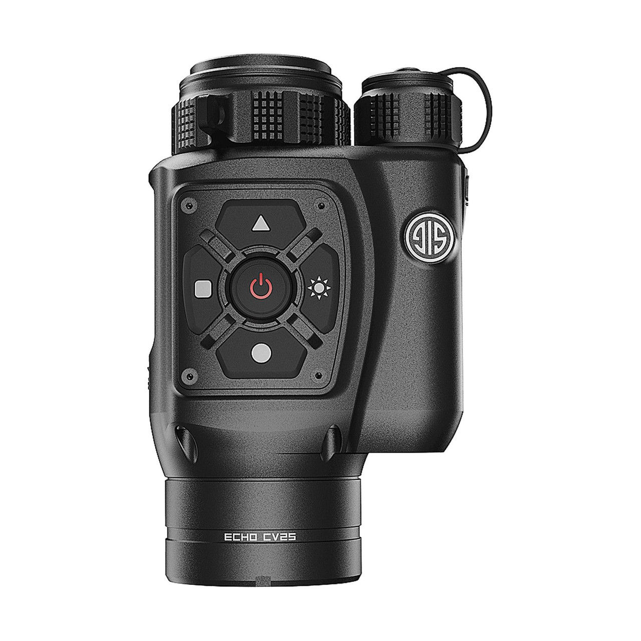 Sig Sauer SOEC22100 ECHO CV25 Thermal Clip-On, BDX 2.0, Parallax-Free Eyepiece, Compact Design, Waterproof 25mm Optics, image of thermal clip-on device with control buttons and lens.