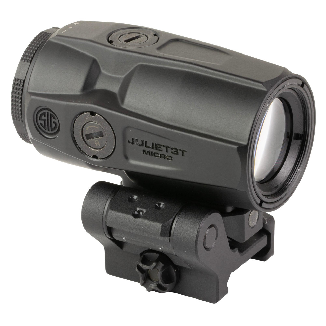 Sig Sauer Juliet 3T Magnifier, 3X magnification, 22mm objective lens, black, mounted on a firearm scope accessory.