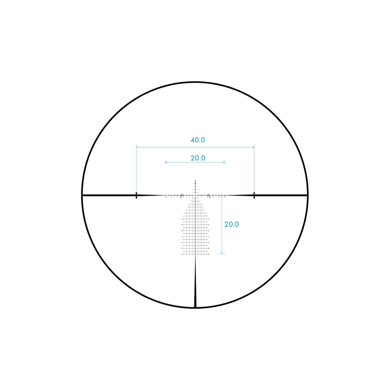 Burris Optics 201230 XTREME Tactical PS Long-Range Competition Scope with Illuminated SCR MIL Reticle, close-up view of the scope's illuminated reticle with measurement markings.