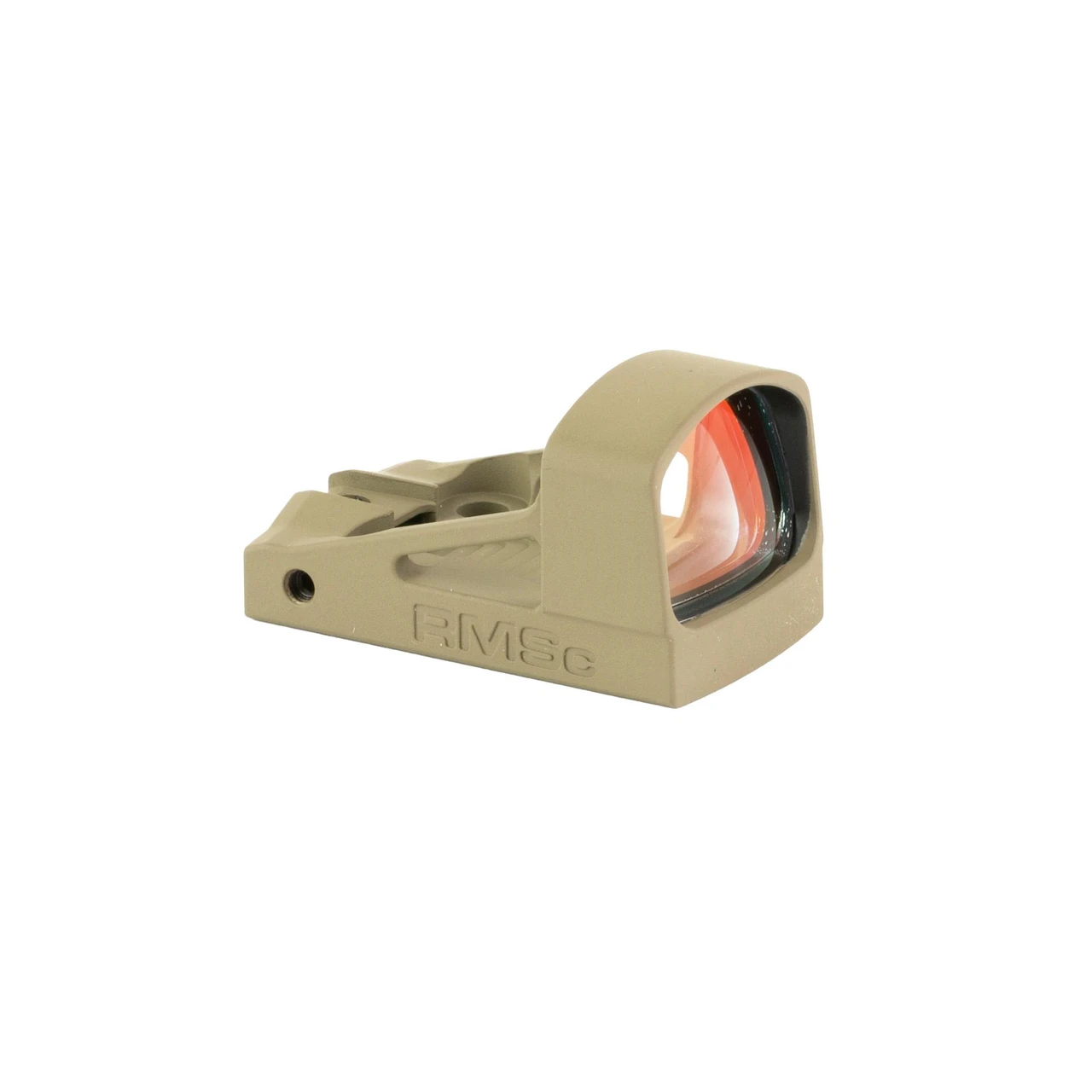Shield Sights RMSC 8 MOA Glass Optic - FDE Finish, Durable Polycarbonate Lens, Superior Shock Resistance & Night Vision Compatible, image of the tactical red dot sight with a tan finish and high-performance lens.