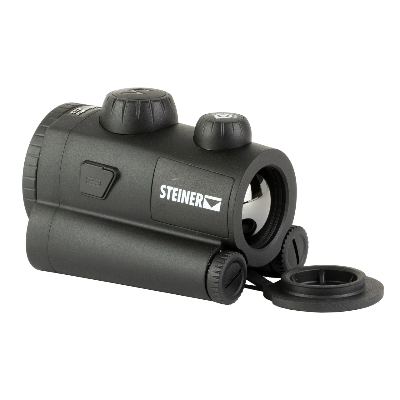 Steiner Nighthunter C35 Gen II Thermal Clip-On 9525, a compact black thermal imaging clip-on device with adjustable dials and a lens cover, designed to transform optical scopes for seamless thermal imaging.