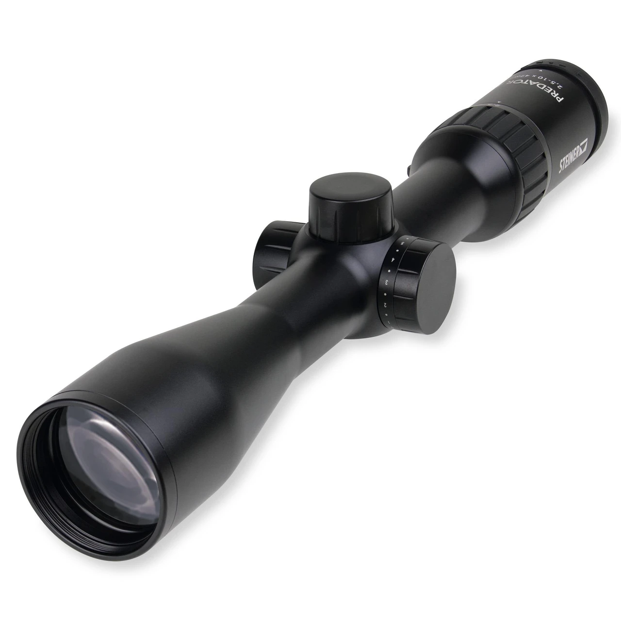 Steiner 8770 Predator 4 Riflescope, black lightweight and durable scope with adjustable magnification and high-clarity optics for hunting.