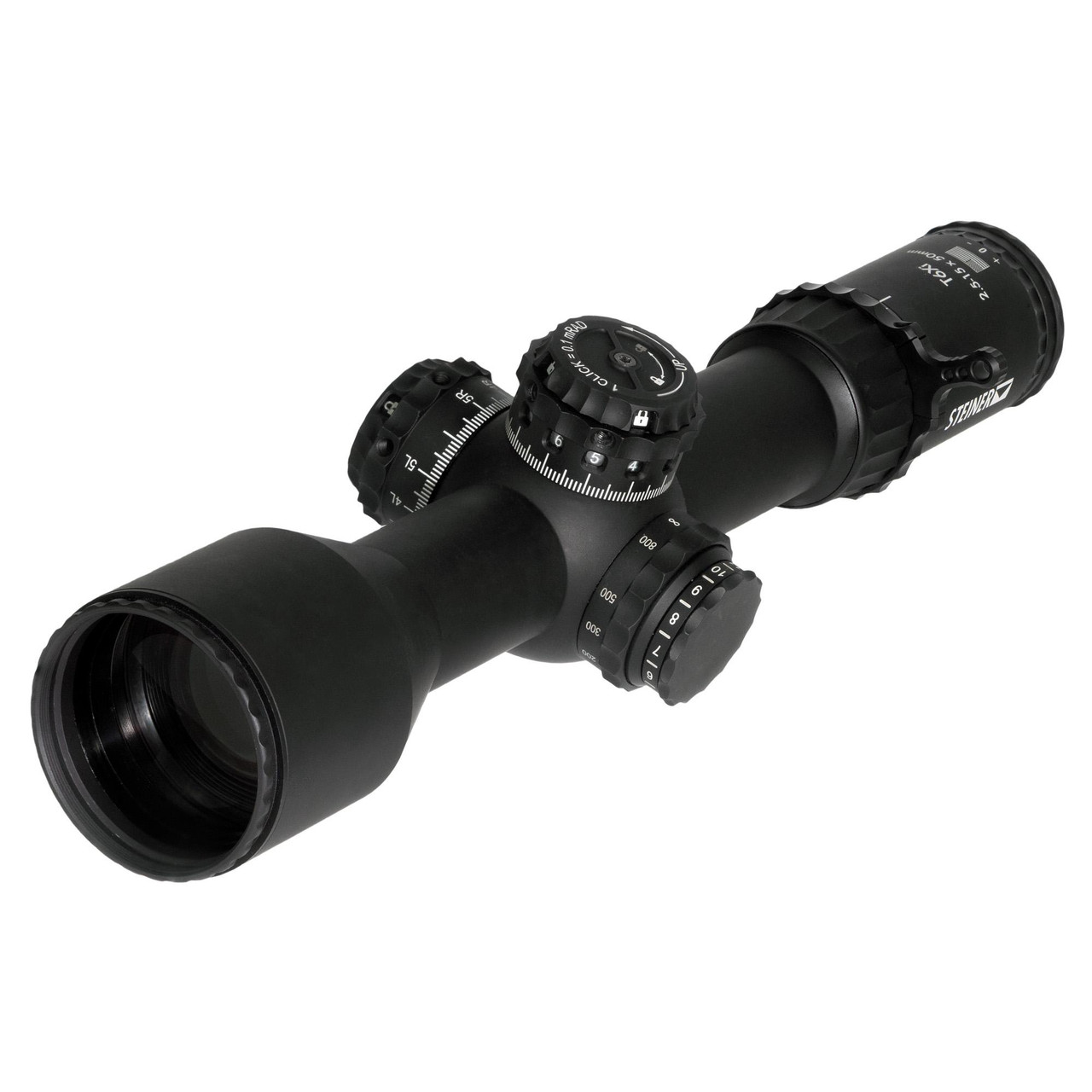 Steiner T6Xi 2.5-15x50 Riflescope - Precision Optics with Locking Turrets & Illumination, black tactical riflescope for hunting and shooting sports.
