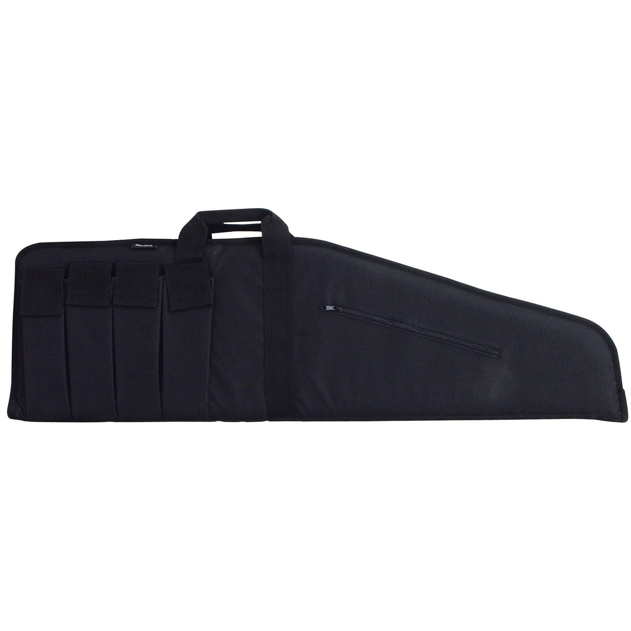 Bulldog Cases BD420, Heavy-Duty Water-Resistant Gun Case with Adjustable Strap and External Mag Pouches, black, featuring multiple pockets and a durable zipper for firearm protection.