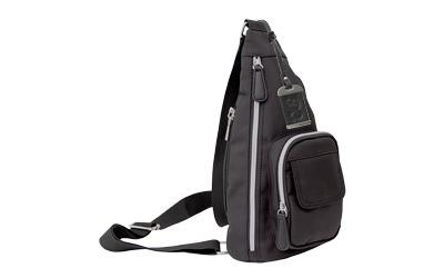Bulldog Cases BDP-084 Durable Firearm Storage Case with Pistol Holster - Secure & Reliable Protection, black sling-style firearm storage case with a front pistol holster pocket, zippered compartments, and adjustable shoulder strap