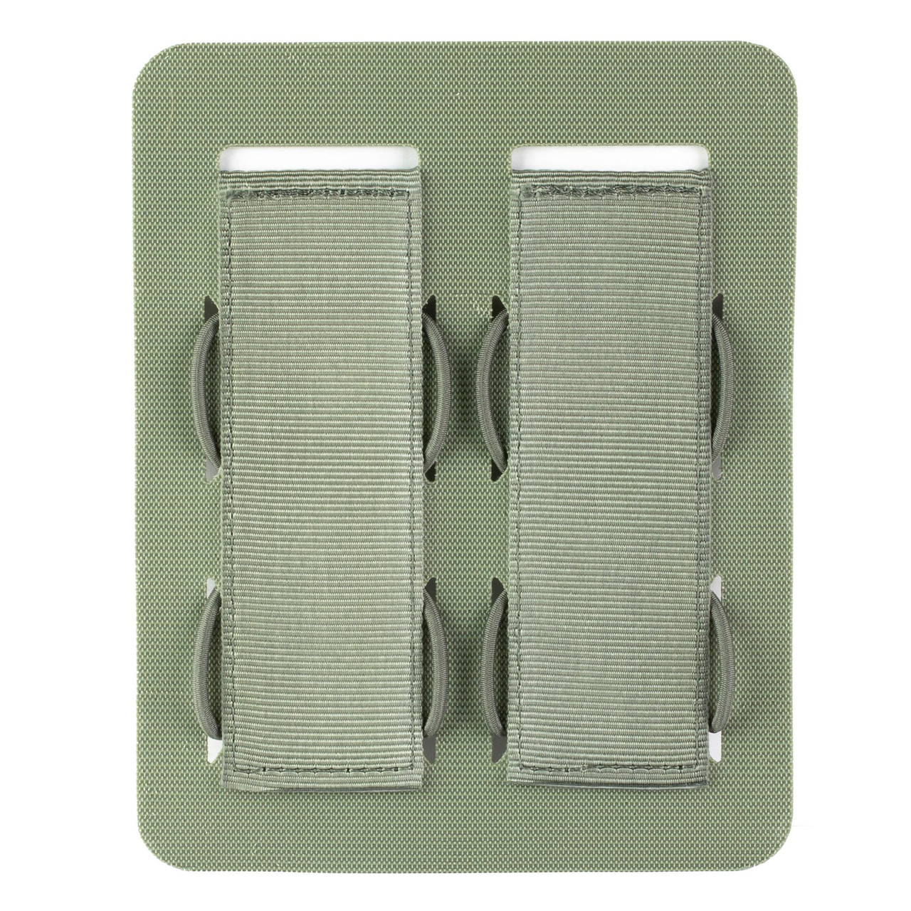 Vertx VTX5252 Tactigami Storage Solution - Customizable Velcro Organization for Packs & Bags, green adjustable velcro straps with hooks on a green base for modular organization.
