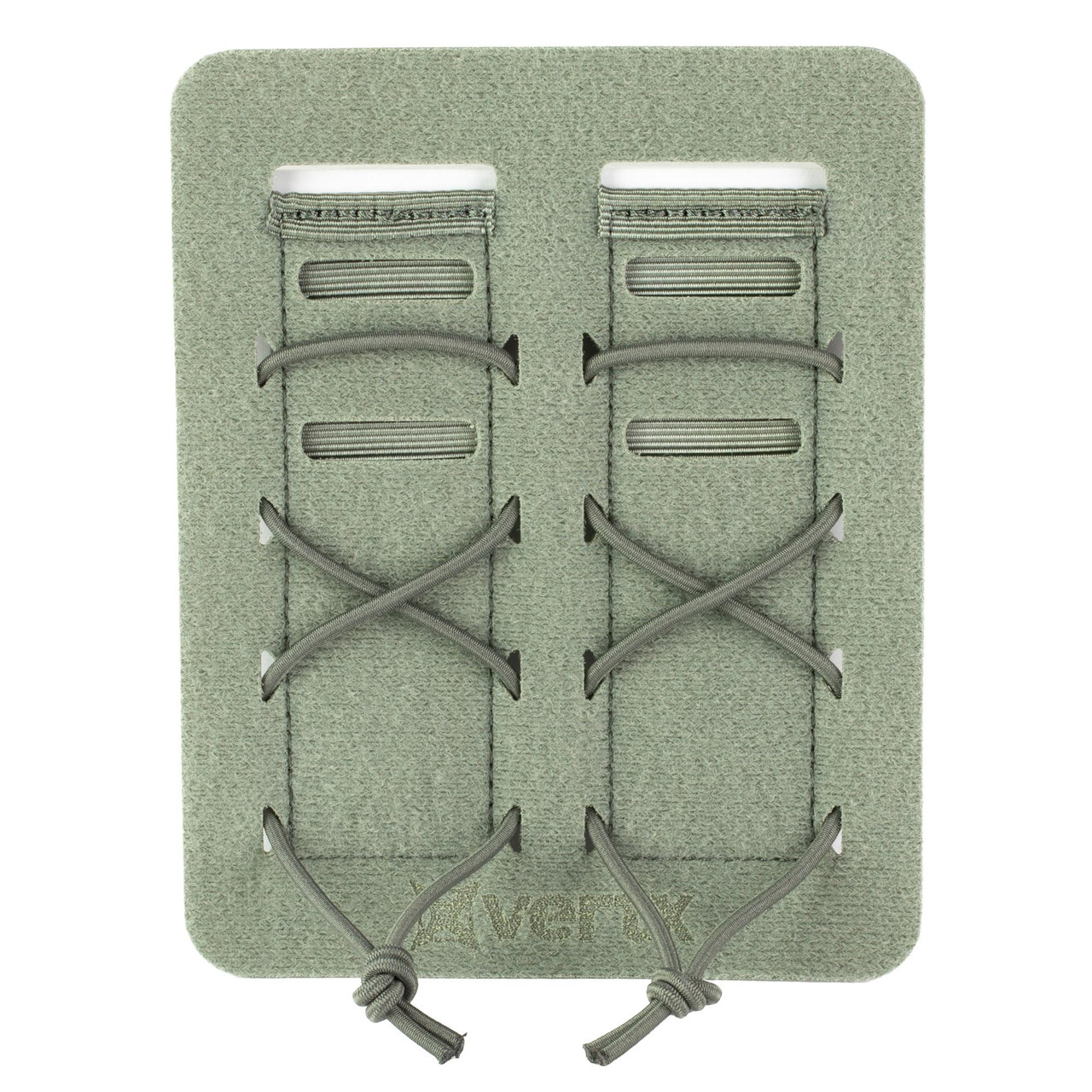 Vertx VTX5252 Tactigami Storage Solution - Customizable Velcro Organization for Packs & Bags, showing a versatile, green foam panel with elastic cords and zipper pockets for modular gear organization.