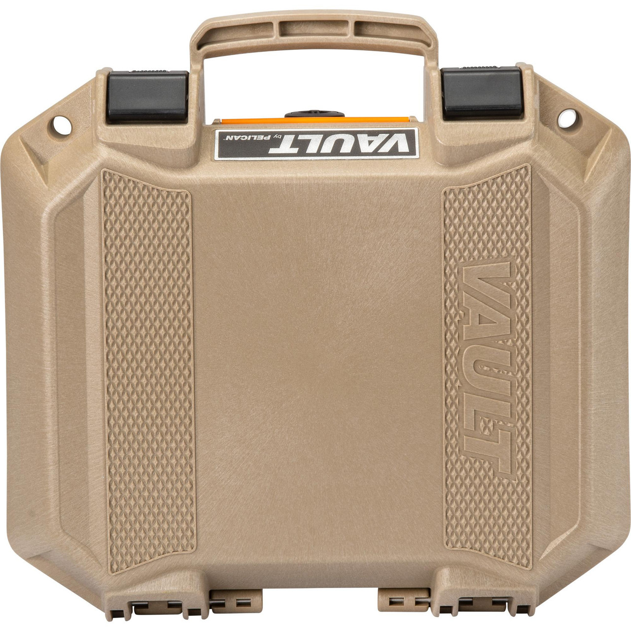 Pelican Vault VCV100-0020-TAN Equipment Case - Rugged, Weather-Resistant, and Crushproof Protection, tan hard protective storage case with textured grip panels and secure latching mechanism for equipment safety.