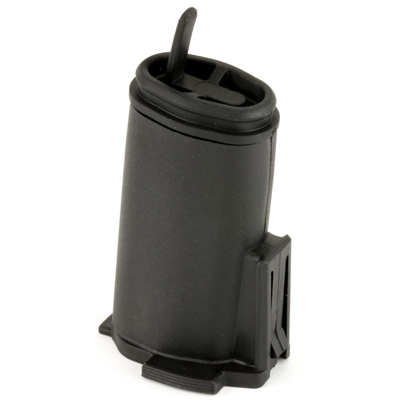 Magpul Industries MAG056-BLK Battery Core Unit for MIAD & MOE Grips, Water Resistant Storage for AA, AAA, N Batteries, showing a black plastic battery storage container with water resistance features and compartments for different batteries.